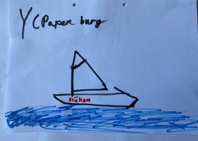 ein gemaltes Boot mit dem Namen K&uuml;ken